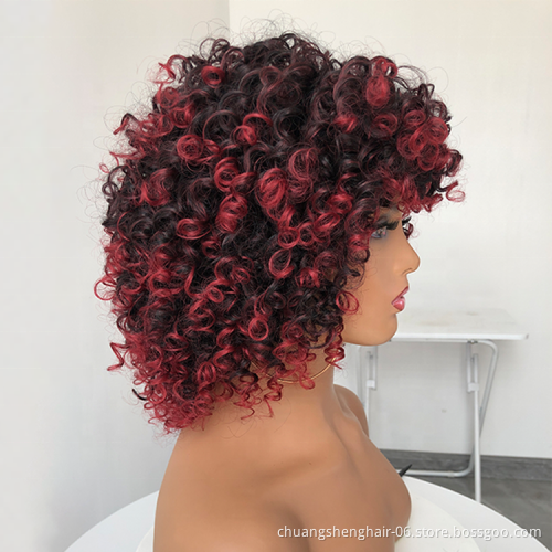 wholesale vendor cheap curly kinky straight hair wig short synthetic wigs with bangs fiber Synthetic Afro Kinky Curly Wigs